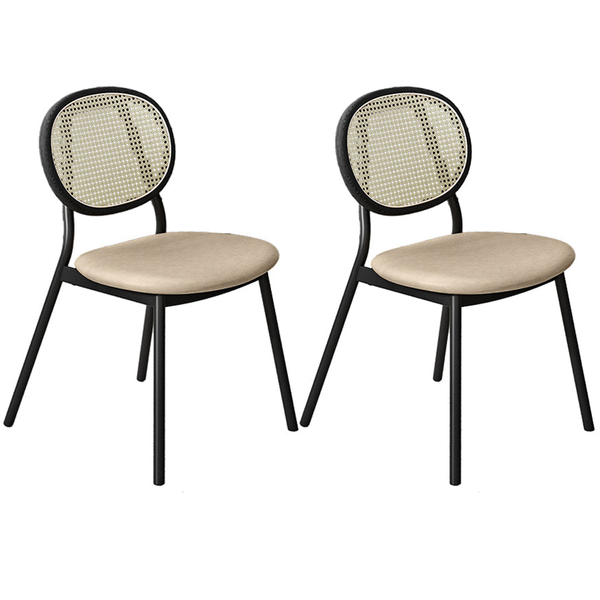 Glam Style Dining Chair Upholstered Cane Back Chair for Dining Room Black 2 Piece Set Clearhalo 'Dining Chairs' 'Dining Tables & Seating' 'dining_chair' 'furn' 'furn_dining_chair' 'Furniture' 'furniture_dining_chair' 'Kitchen & Dining Furniture' 5005149