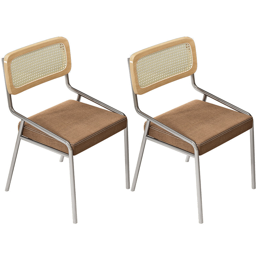 Glam Style Dining Chair Upholstered Cane Back Chair for Dining Room Silver Brown 2 Piece Set Clearhalo 'Dining Chairs' 'Dining Tables & Seating' 'dining_chair' 'furn' 'furn_dining_chair' 'Furniture' 'furniture_dining_chair' 'Kitchen & Dining Furniture' 5005153