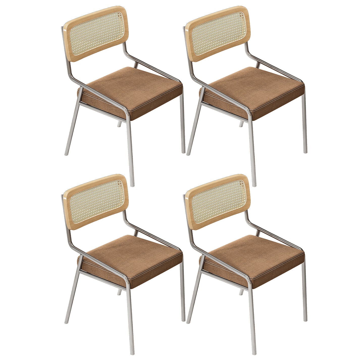 Glam Style Dining Chair Upholstered Cane Back Chair for Dining Room Silver Brown 4 Piece Set Clearhalo 'Dining Chairs' 'Dining Tables & Seating' 'dining_chair' 'furn' 'furn_dining_chair' 'Furniture' 'furniture_dining_chair' 'Kitchen & Dining Furniture' 5005154