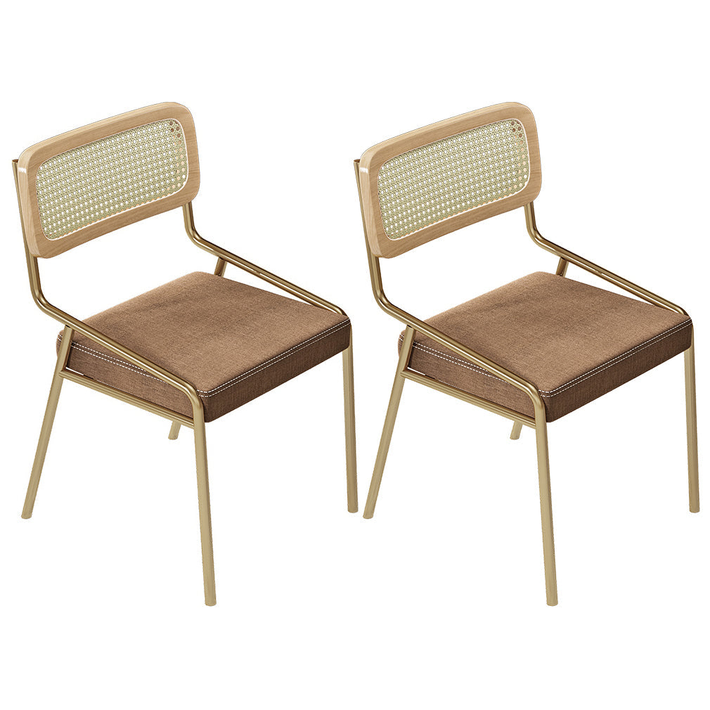 Glam Style Dining Chair Upholstered Cane Back Chair for Dining Room Gold-Brown 2 Piece Set Clearhalo 'Dining Chairs' 'Dining Tables & Seating' 'dining_chair' 'furn' 'furn_dining_chair' 'Furniture' 'furniture_dining_chair' 'Kitchen & Dining Furniture' 5005155