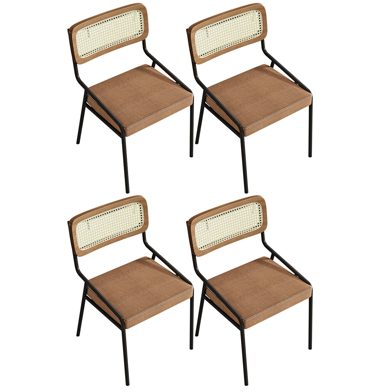 Glam Style Dining Chair Upholstered Cane Back Chair for Dining Room Brown-Black 4 Piece Set Clearhalo 'Dining Chairs' 'Dining Tables & Seating' 'dining_chair' 'furn' 'furn_dining_chair' 'Furniture' 'furniture_dining_chair' 'Kitchen & Dining Furniture' 5005158