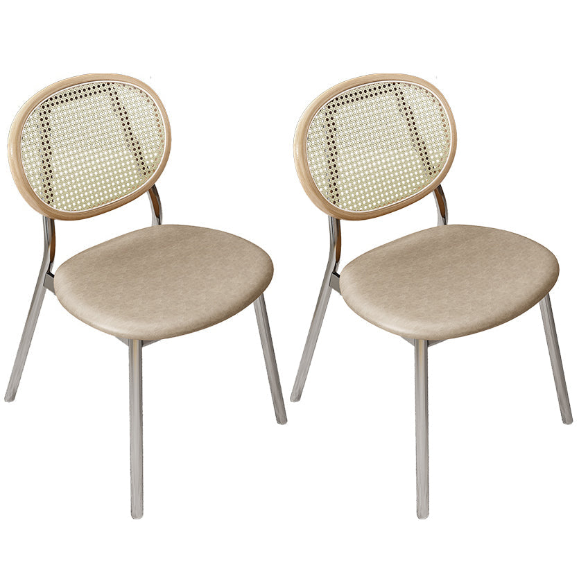 Glam Style Dining Chair Upholstered Cane Back Chair for Dining Room Light Brown 2 Piece Set Clearhalo 'Dining Chairs' 'Dining Tables & Seating' 'dining_chair' 'furn' 'furn_dining_chair' 'Furniture' 'furniture_dining_chair' 'Kitchen & Dining Furniture' 5005161