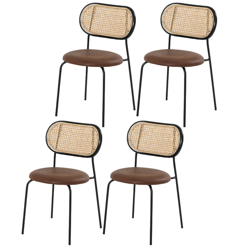 Faux Leather Side Chair Contemporary Cane Back Dining Chair for Indoor Brown-Black 4 Piece Set Clearhalo 'Dining Chairs' 'Dining Tables & Seating' 'dining_chair' 'furn' 'furn_dining_chair' 'Furniture' 'furniture_dining_chair' 'Kitchen & Dining Furniture' 5005221