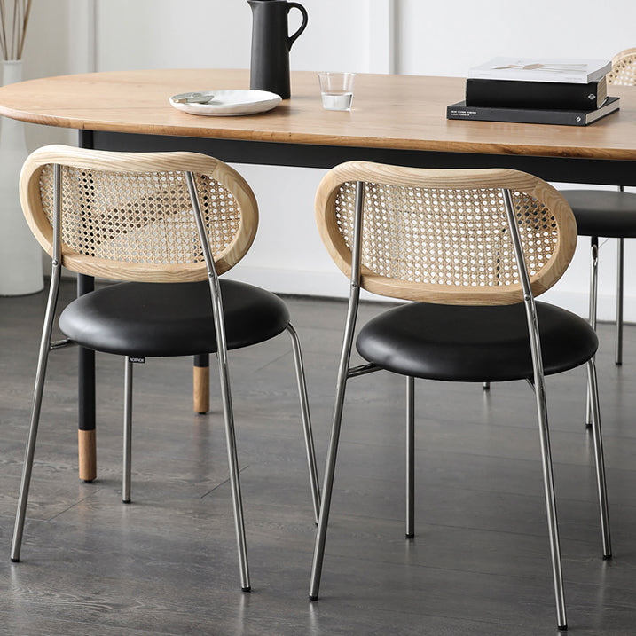 Faux Leather Side Chair Contemporary Cane Back Dining Chair for Indoor Clearhalo 'Dining Chairs' 'Dining Tables & Seating' 'dining_chair' 'furn' 'furn_dining_chair' 'Furniture' 'furniture_dining_chair' 'Kitchen & Dining Furniture' 5005227