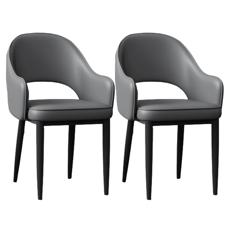 Glam Style Arm Chair Leather Open Back Dining Chair (Set of 2) Dark Gray 2 Piece Set Black Clearhalo 'Dining Chairs' 'Dining Tables & Seating' 'dining_chair' 'furn' 'furn_dining_chair' 'Furniture' 'furniture_dining_chair' 'Kitchen & Dining Furniture' 5005233