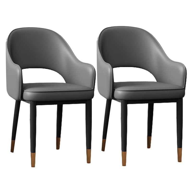 Glam Style Arm Chair Leather Open Back Dining Chair (Set of 2) Dark Gray 2 Piece Set Black Gold Clearhalo 'Dining Chairs' 'Dining Tables & Seating' 'dining_chair' 'furn' 'furn_dining_chair' 'Furniture' 'furniture_dining_chair' 'Kitchen & Dining Furniture' 5005237