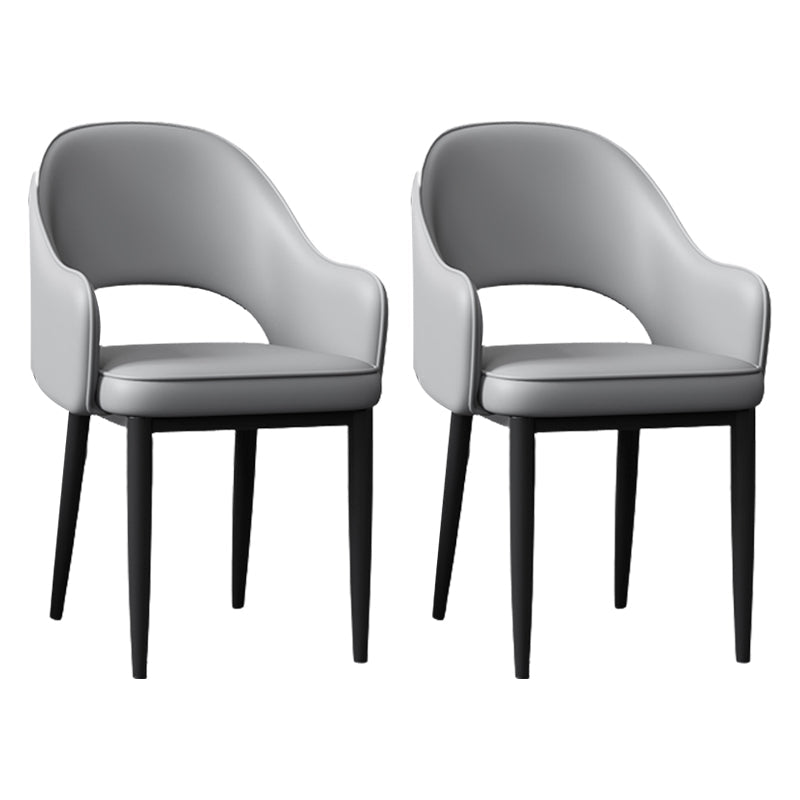 Glam Style Arm Chair Leather Open Back Dining Chair (Set of 2) Light Gray 2 Piece Set Black Clearhalo 'Dining Chairs' 'Dining Tables & Seating' 'dining_chair' 'furn' 'furn_dining_chair' 'Furniture' 'furniture_dining_chair' 'Kitchen & Dining Furniture' 5005239