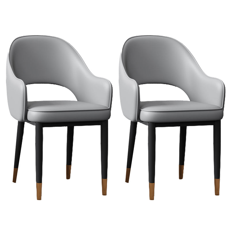 Glam Style Arm Chair Leather Open Back Dining Chair (Set of 2) Light Gray 2 Piece Set Black Gold Clearhalo 'Dining Chairs' 'Dining Tables & Seating' 'dining_chair' 'furn' 'furn_dining_chair' 'Furniture' 'furniture_dining_chair' 'Kitchen & Dining Furniture' 5005242