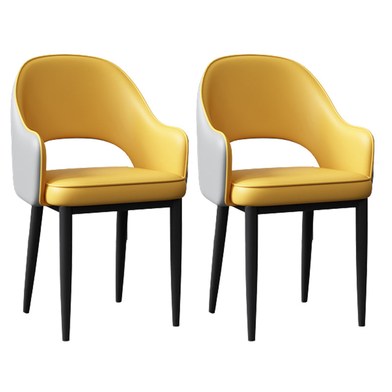 Glam Style Arm Chair Leather Open Back Dining Chair (Set of 2) Yellow 2 Piece Set Black Clearhalo 'Dining Chairs' 'Dining Tables & Seating' 'dining_chair' 'furn' 'furn_dining_chair' 'Furniture' 'furniture_dining_chair' 'Kitchen & Dining Furniture' 5005245