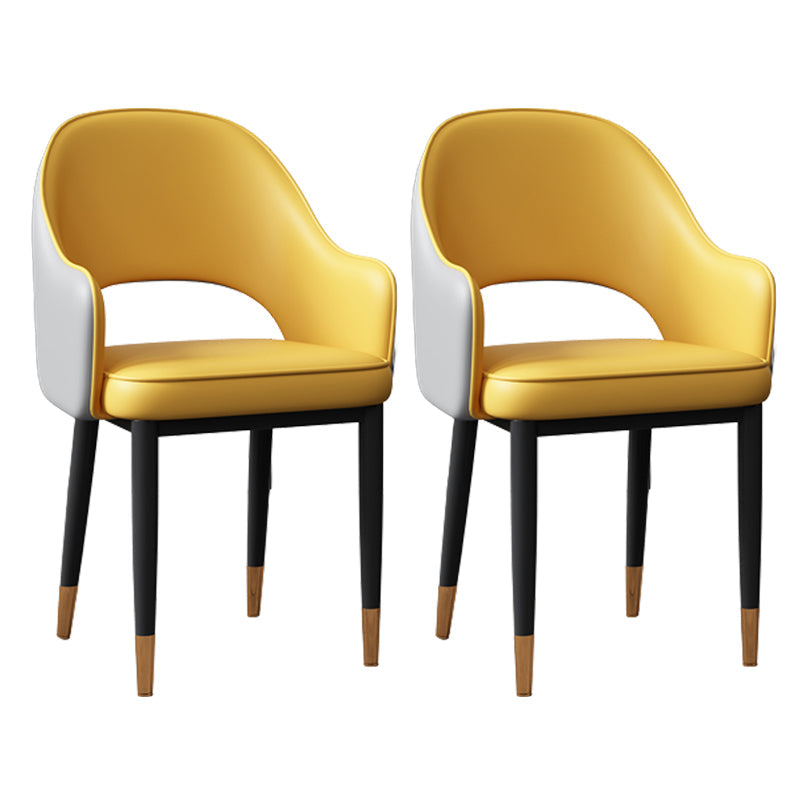 Glam Style Arm Chair Leather Open Back Dining Chair (Set of 2) Yellow 2 Piece Set Black Gold Clearhalo 'Dining Chairs' 'Dining Tables & Seating' 'dining_chair' 'furn' 'furn_dining_chair' 'Furniture' 'furniture_dining_chair' 'Kitchen & Dining Furniture' 5005249