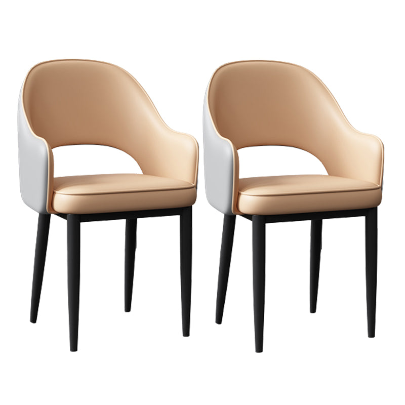 Glam Style Arm Chair Leather Open Back Dining Chair (Set of 2) Apricot 2 Piece Set Black Clearhalo 'Dining Chairs' 'Dining Tables & Seating' 'dining_chair' 'furn' 'furn_dining_chair' 'Furniture' 'furniture_dining_chair' 'Kitchen & Dining Furniture' 5005252