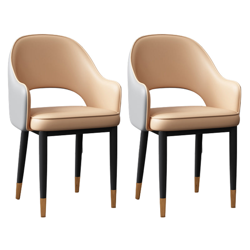 Glam Style Arm Chair Leather Open Back Dining Chair (Set of 2) Apricot 2 Piece Set Black Gold Clearhalo 'Dining Chairs' 'Dining Tables & Seating' 'dining_chair' 'furn' 'furn_dining_chair' 'Furniture' 'furniture_dining_chair' 'Kitchen & Dining Furniture' 5005254