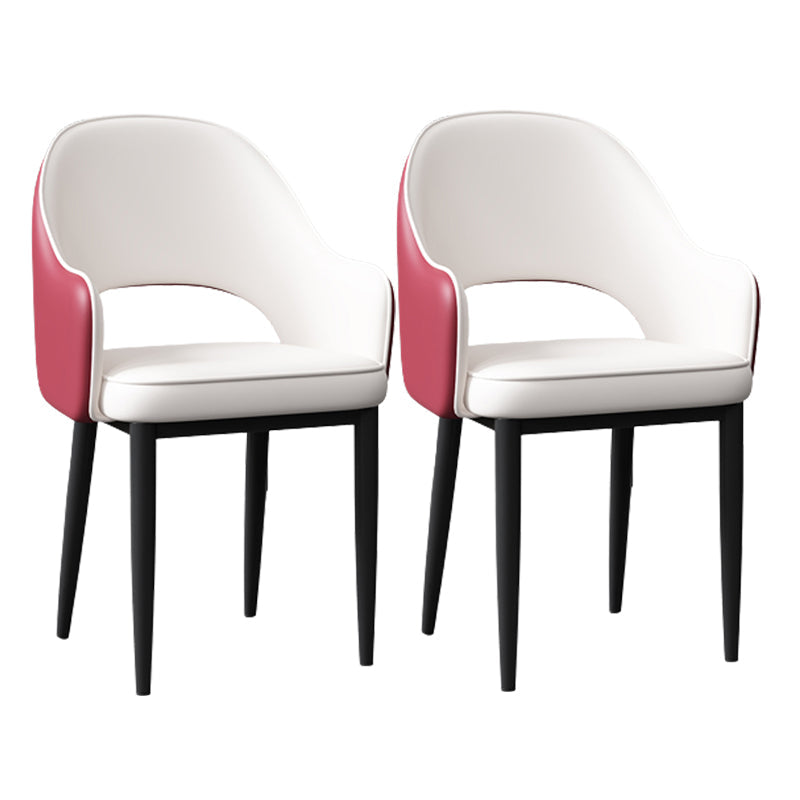 Glam Style Arm Chair Leather Open Back Dining Chair (Set of 2) White-Red 2 Piece Set Black Clearhalo 'Dining Chairs' 'Dining Tables & Seating' 'dining_chair' 'furn' 'furn_dining_chair' 'Furniture' 'furniture_dining_chair' 'Kitchen & Dining Furniture' 5005257
