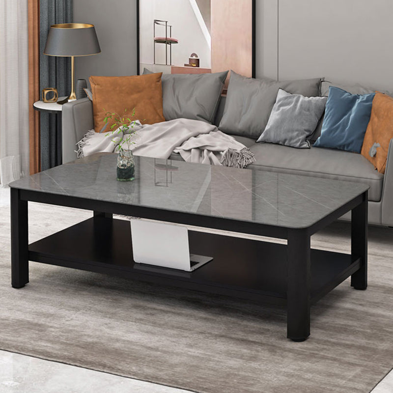 Contemporary Glossy Accent Table Rectangular Coffee Table with Shelf 47"L x 24"W x 18"H Gray Clearhalo 'Coffee & Accent Tables' 'Coffee Tables' 'coffee_tables' 'furn' 'furn_coffee_tables' 'Furniture' 'furniture_coffee_tables' 'Living Room Furniture' 5006388