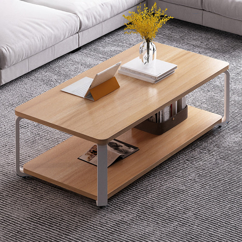 Nordic Rectangular Accent Table 18"H Coffee Table in White/Natural Finish 39.5"L x 19.5"W x 18"H White Brown Clearhalo 'Coffee & Accent Tables' 'Coffee Tables' 'coffee_tables' 'furn' 'furn_coffee_tables' 'Furniture' 'furniture_coffee_tables' 'Living Room Furniture' 5006402