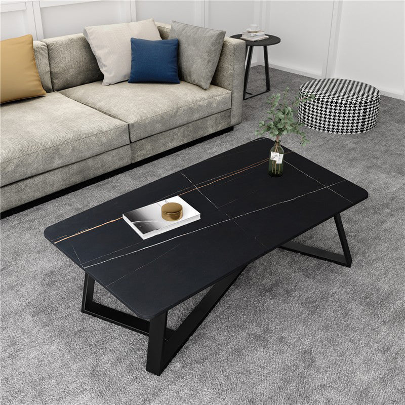 Mid-Century Modern Stone Top Accent Table Rectangular Coffee Table with Metal Frame Black Clearhalo 'Coffee & Accent Tables' 'Coffee Tables' 'coffee_tables' 'furn' 'furn_coffee_tables' 'Furniture' 'furniture_coffee_tables' 'Living Room Furniture' 5006418