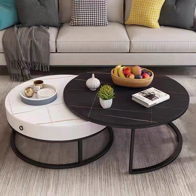 Modern Style Round Black and White Slate Top Nesting Coffee Table Clearhalo 'Coffee & Accent Tables' 'Coffee Tables' 'coffee_tables' 'furn' 'furn_coffee_tables' 'Furniture' 'Living Room Furniture' 5006437_c83eaa5b-3fba-4bcf-aa42-911b0df7089f