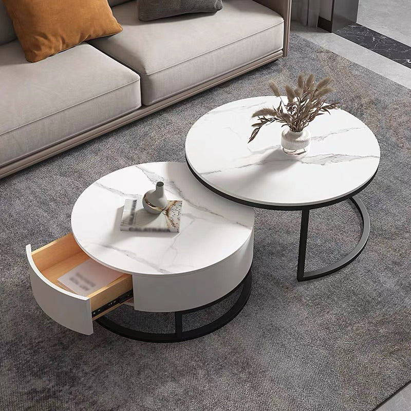 Modern Style Round Black and White Slate Top Nesting Coffee Table Clearhalo 'Coffee & Accent Tables' 'Coffee Tables' 'coffee_tables' 'furn' 'furn_coffee_tables' 'Furniture' 'Living Room Furniture' 5006438_b8c724c9-8aa1-424a-8120-02d9d14649c0