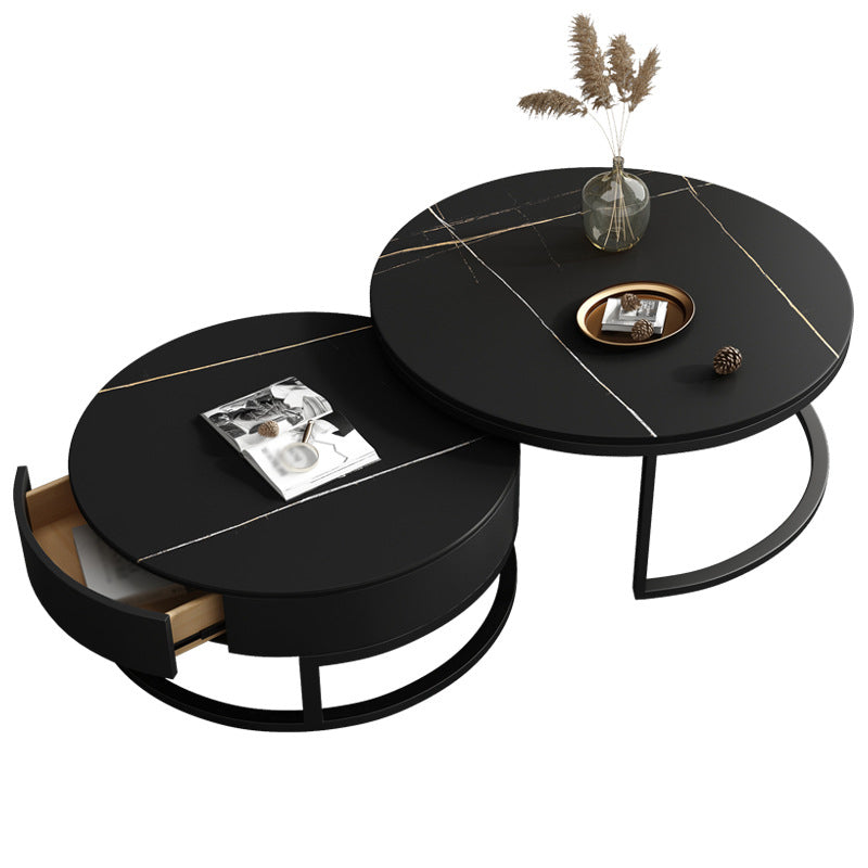 Modern Style Round Black and White Rock Slab Top Coffee Table Clearhalo 'Coffee & Accent Tables' 'Coffee Tables' 'coffee_tables' 'Furniture' 'furniture_coffee_tables' 'Living Room Furniture' 5006439