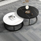 Modern Style Round Black and White Rock Slab Top Coffee Table 18"H x 31.5"L x 31.5"W + 15.5"H x 23.5"L x 23.5"W Black Gold Drawers Not Included Clearhalo 'Coffee & Accent Tables' 'Coffee Tables' 'coffee_tables' 'Furniture' 'furniture_coffee_tables' 'Living Room Furniture' 5006444