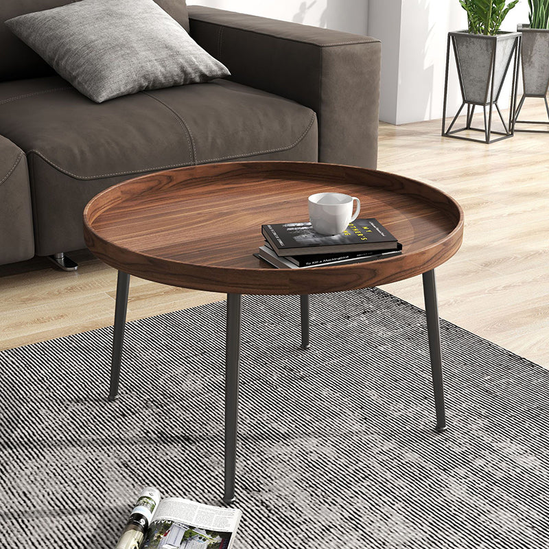Round Brown/Black Wood Coffee Table 3 Legs Base 2 Nestling Cocktail Table Walnut Clearhalo 'Coffee & Accent Tables' 'Coffee Tables' 'coffee_tables' 'furn' 'furn_coffee_tables' 'Furniture' 'furniture_coffee_tables' 'Living Room Furniture' 5006447