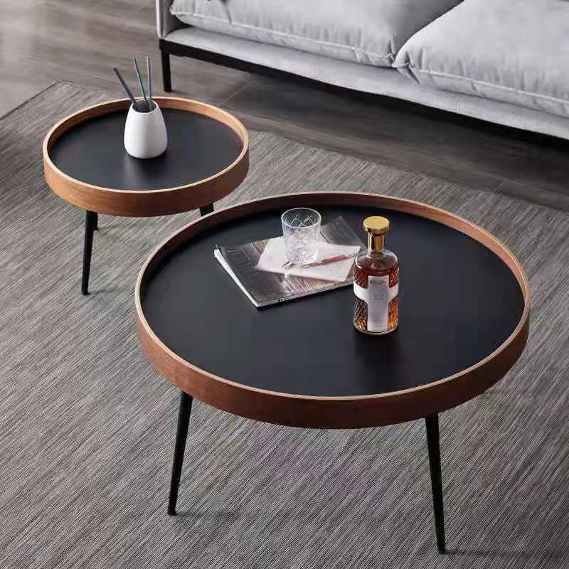 Round Brown/Black Wood Coffee Table 3 Legs Base 2 Nestling Cocktail Table 31.5"L x 31.5"W x 18"H + 20"L x 20"W x 16"H Black Clearhalo 'Coffee & Accent Tables' 'Coffee Tables' 'coffee_tables' 'furn' 'furn_coffee_tables' 'Furniture' 'furniture_coffee_tables' 'Living Room Furniture' 5006449