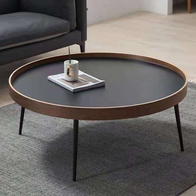 Round Brown/Black Wood Coffee Table 3 Legs Base 2 Nestling Cocktail Table Black Clearhalo 'Coffee & Accent Tables' 'Coffee Tables' 'coffee_tables' 'furn' 'furn_coffee_tables' 'Furniture' 'furniture_coffee_tables' 'Living Room Furniture' 5006450