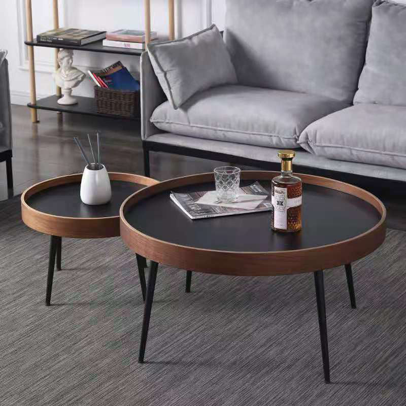 Round Brown/Black Wood Coffee Table 3 Legs Base 2 Nestling Cocktail Table Clearhalo 'Coffee & Accent Tables' 'Coffee Tables' 'coffee_tables' 'furn' 'furn_coffee_tables' 'Furniture' 'furniture_coffee_tables' 'Living Room Furniture' 5006456