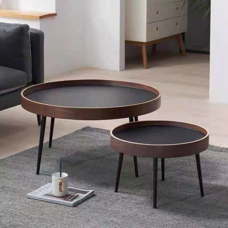 Round Brown/Black Wood Coffee Table 3 Legs Base 2 Nestling Cocktail Table 31.5"L x 31.5"W x 18"H + 16"L x 16"W x 16"H Black Clearhalo 'Coffee & Accent Tables' 'Coffee Tables' 'coffee_tables' 'furn' 'furn_coffee_tables' 'Furniture' 'furniture_coffee_tables' 'Living Room Furniture' 5006457