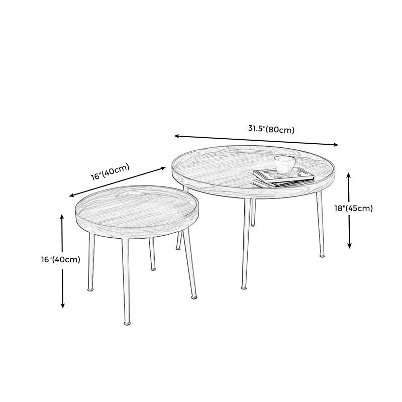 Round Brown/Black Wood Coffee Table 3 Legs Base 2 Nestling Cocktail Table Clearhalo 'Coffee & Accent Tables' 'Coffee Tables' 'coffee_tables' 'furn' 'furn_coffee_tables' 'Furniture' 'furniture_coffee_tables' 'Living Room Furniture' 5006463