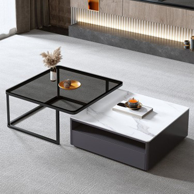 Square Marble Coffee Table Coffee 2 Nesting Coffee Table Set Modern Cocktail Table Clear Clearhalo 'Coffee & Accent Tables' 'Coffee Tables' 'coffee_tables' 'furn' 'furn_coffee_tables' 'Furniture' 'furniture_coffee_tables' 'Living Room Furniture' 5006540
