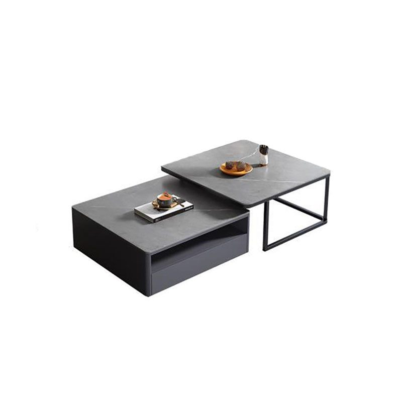 Square Marble Coffee Table Coffee 2 Nesting Coffee Table Set Modern Cocktail Table Gray Clearhalo 'Coffee & Accent Tables' 'Coffee Tables' 'coffee_tables' 'furn' 'furn_coffee_tables' 'Furniture' 'furniture_coffee_tables' 'Living Room Furniture' 5006545