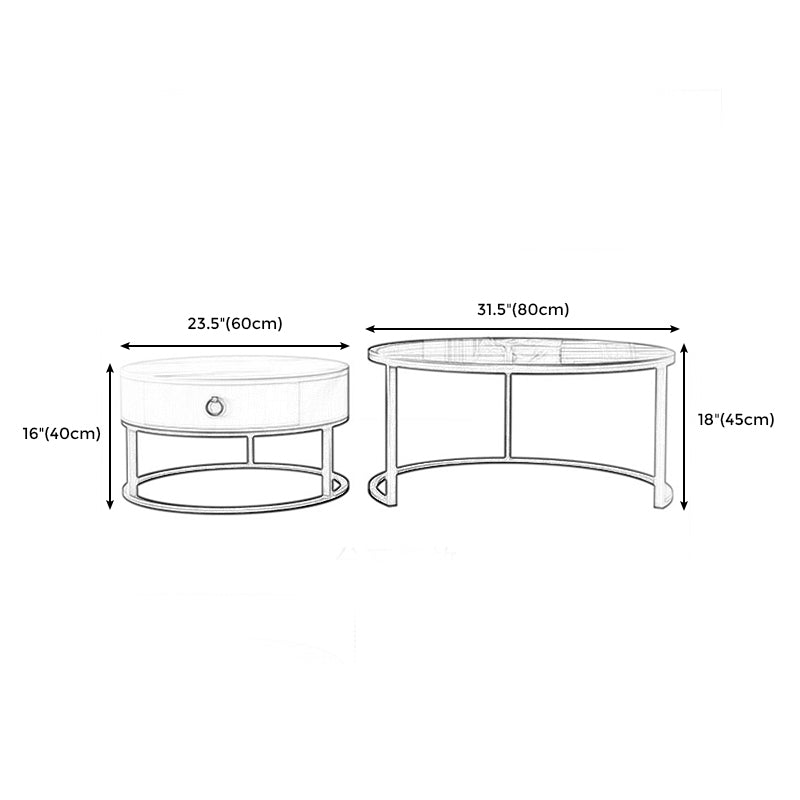 Round Brown Glass Coffee Table with Drawers Frame 2 Nesting Cocktail Table Clearhalo 'Coffee & Accent Tables' 'Coffee Tables' 'coffee_tables' 'furn' 'furn_coffee_tables' 'Furniture' 'furniture_coffee_tables' 'Living Room Furniture' 5006591
