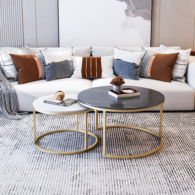 Pedestal Base Iron Coffee Table Included Round 2 Nesting Cocktail Table in Clear Gold Black White Clearhalo 'Coffee & Accent Tables' 'Coffee Tables' 'coffee_tables' 'furn' 'furn_coffee_tables' 'Furniture' 'furniture_coffee_tables' 'Living Room Furniture' 5006715