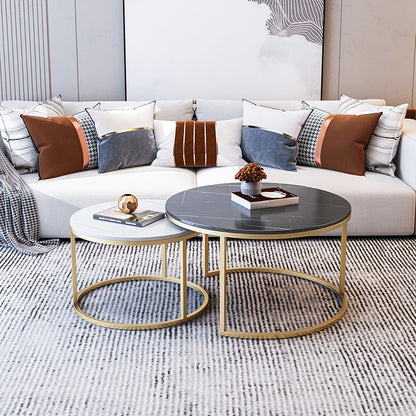 Pedestal Base Iron Coffee Table Included Round 2 Nesting Cocktail Table in Clear Gold Black White Clearhalo 'Coffee & Accent Tables' 'Coffee Tables' 'coffee_tables' 'furn' 'furn_coffee_tables' 'Furniture' 'furniture_coffee_tables' 'Living Room Furniture' 5006715