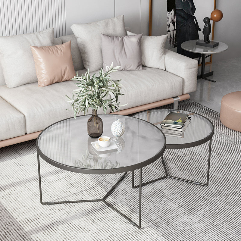 Pedestal Base Iron Coffee Table Included Round 2 Nesting Cocktail Table in Clear Black Clear Clearhalo 'Coffee & Accent Tables' 'Coffee Tables' 'coffee_tables' 'furn' 'furn_coffee_tables' 'Furniture' 'furniture_coffee_tables' 'Living Room Furniture' 5006716