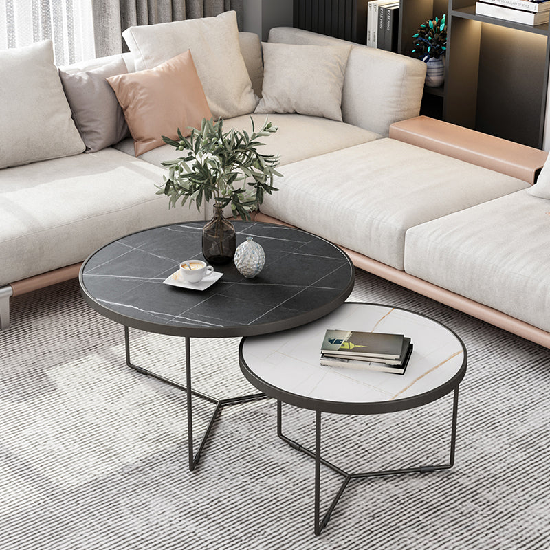 Pedestal Base Iron Coffee Table Included Round 2 Nesting Cocktail Table in Clear Black Black White Clearhalo 'Coffee & Accent Tables' 'Coffee Tables' 'coffee_tables' 'furn' 'furn_coffee_tables' 'Furniture' 'furniture_coffee_tables' 'Living Room Furniture' 5006717