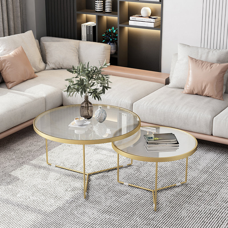 Pedestal Base Iron Coffee Table Included Round 2 Nesting Cocktail Table in Clear Gold Clear Clearhalo 'Coffee & Accent Tables' 'Coffee Tables' 'coffee_tables' 'furn' 'furn_coffee_tables' 'Furniture' 'furniture_coffee_tables' 'Living Room Furniture' 5006718