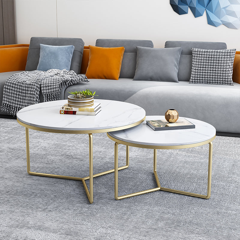 Pedestal Base Iron Coffee Table Included Round 2 Nesting Cocktail Table in Clear Gold White Clearhalo 'Coffee & Accent Tables' 'Coffee Tables' 'coffee_tables' 'furn' 'furn_coffee_tables' 'Furniture' 'furniture_coffee_tables' 'Living Room Furniture' 5006719