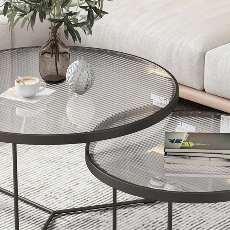 Pedestal Base Iron Coffee Table Included Round 2 Nesting Cocktail Table in Clear Clearhalo 'Coffee & Accent Tables' 'Coffee Tables' 'coffee_tables' 'furn' 'furn_coffee_tables' 'Furniture' 'furniture_coffee_tables' 'Living Room Furniture' 5006724