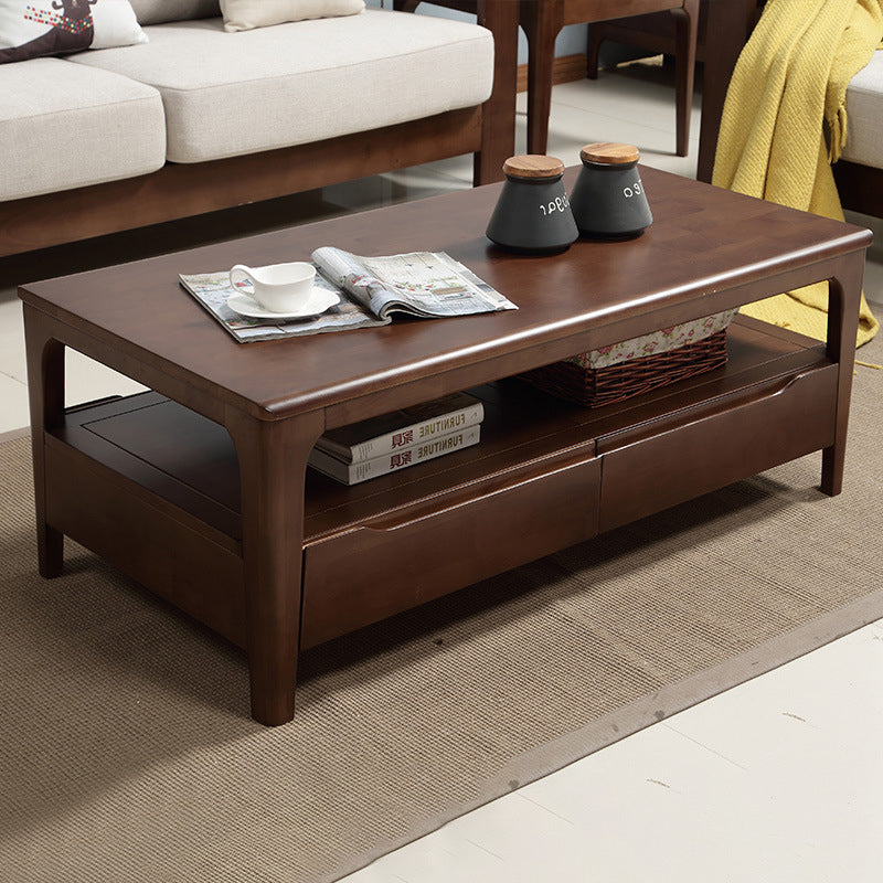 Modern Wooden 4 Legs Coffee Table with Storage Rectangular Cocktail Table in Oak/Walnut Walnut Clearhalo 'Coffee & Accent Tables' 'Coffee Tables' 'coffee_tables' 'furn' 'furn_coffee_tables' 'Furniture' 'furniture_coffee_tables' 'Living Room Furniture' 5006870