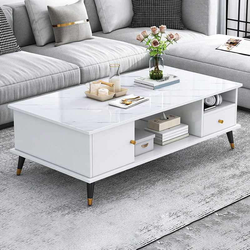 Rectangle White and Grey Modern Coffee Table with Four Legs for Living Room 47"L x 24"W x 16"H White 1 Clearhalo 'Coffee & Accent Tables' 'Coffee Tables' 'coffee_tables' 'furn' 'furn_coffee_tables' 'Furniture' 'furniture_coffee_tables' 'Living Room Furniture' 5006883