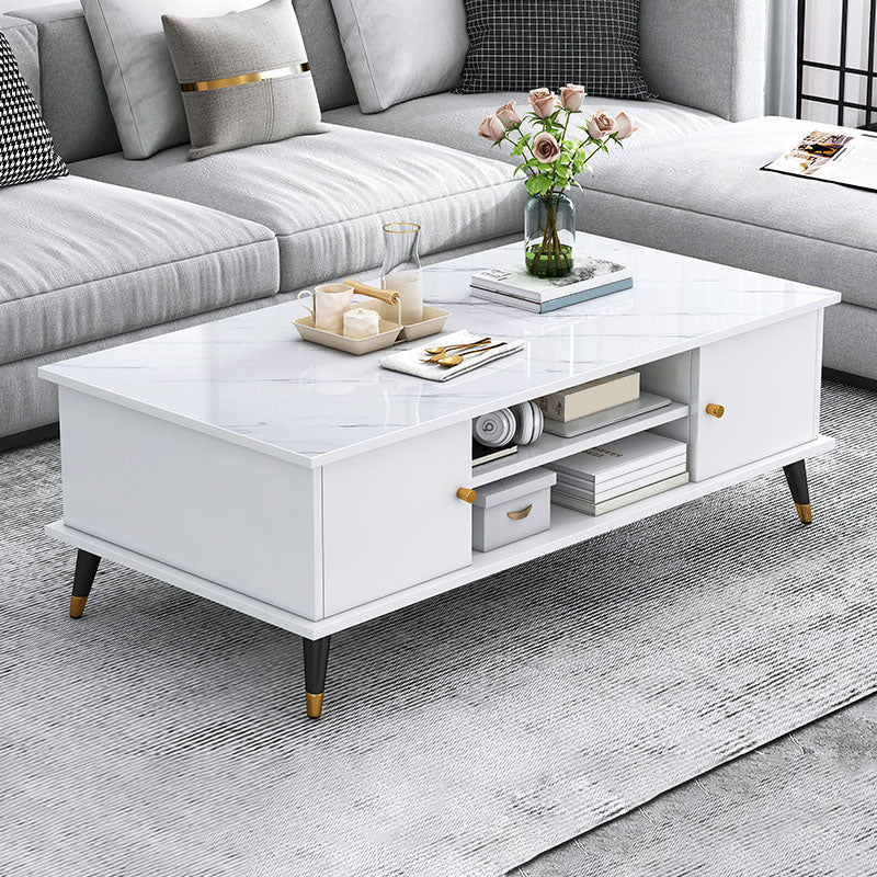 Rectangle White and Grey Modern Coffee Table with Four Legs for Living Room 39.5"L x 19.5"W x 16"H White 2 Clearhalo 'Coffee & Accent Tables' 'Coffee Tables' 'coffee_tables' 'furn' 'furn_coffee_tables' 'Furniture' 'furniture_coffee_tables' 'Living Room Furniture' 5006884