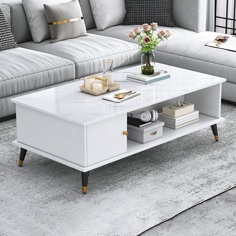 Rectangle White and Grey Modern Coffee Table with Four Legs for Living Room 39.5"L x 19.5"W x 16"H White 1 Clearhalo 'Coffee & Accent Tables' 'Coffee Tables' 'coffee_tables' 'furn' 'furn_coffee_tables' 'Furniture' 'furniture_coffee_tables' 'Living Room Furniture' 5006885