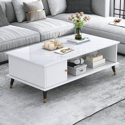 Rectangle White and Grey Modern Coffee Table with Four Legs for Living Room 39.5"L x 19.5"W x 16"H White 1 Clearhalo 'Coffee & Accent Tables' 'Coffee Tables' 'coffee_tables' 'furn' 'furn_coffee_tables' 'Furniture' 'furniture_coffee_tables' 'Living Room Furniture' 5006885