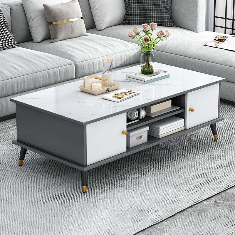 Rectangle White and Grey Modern Coffee Table with Four Legs for Living Room 39.5"L x 19.5"W x 16"H Gray 2 Clearhalo 'Coffee & Accent Tables' 'Coffee Tables' 'coffee_tables' 'furn' 'furn_coffee_tables' 'Furniture' 'furniture_coffee_tables' 'Living Room Furniture' 5006886