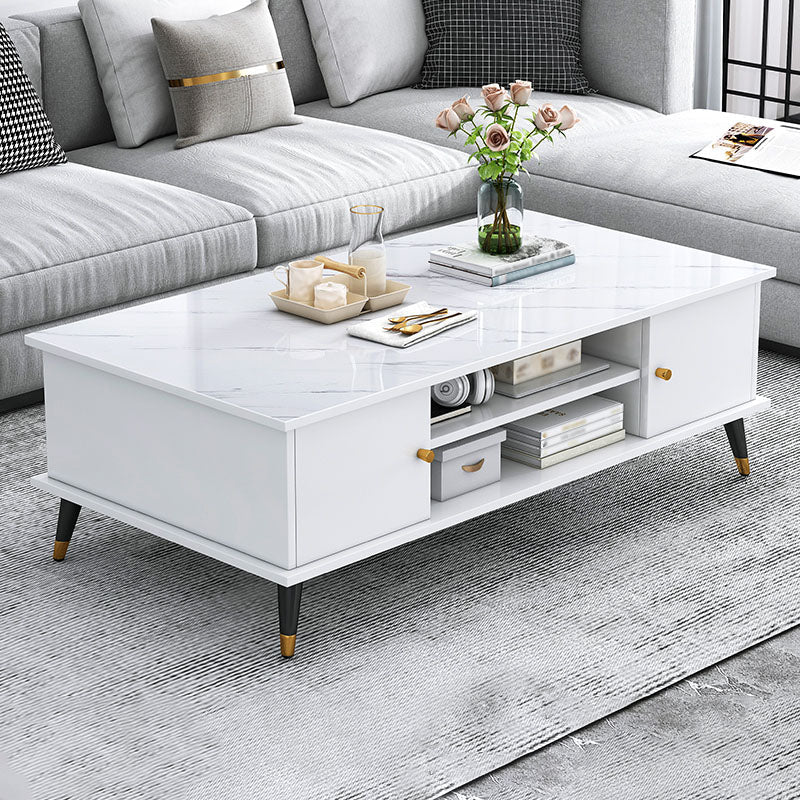 Rectangle White and Grey Modern Coffee Table with Four Legs for Living Room 47"L x 24"W x 16"H White 2 Clearhalo 'Coffee & Accent Tables' 'Coffee Tables' 'coffee_tables' 'furn' 'furn_coffee_tables' 'Furniture' 'furniture_coffee_tables' 'Living Room Furniture' 5006887