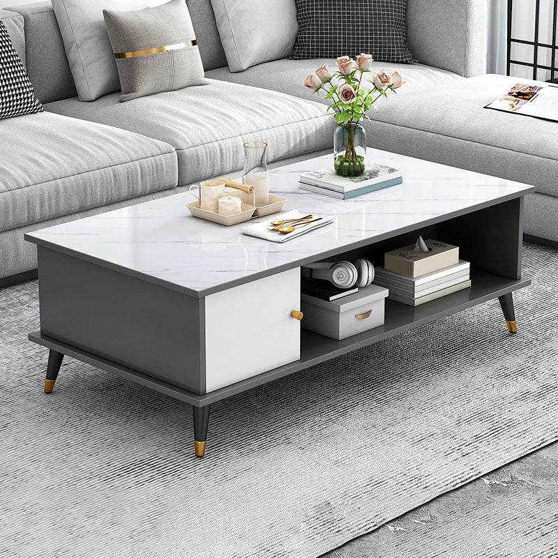 Rectangle White and Grey Modern Coffee Table with Four Legs for Living Room 39.5"L x 19.5"W x 16"H Gray 1 Clearhalo 'Coffee & Accent Tables' 'Coffee Tables' 'coffee_tables' 'furn' 'furn_coffee_tables' 'Furniture' 'furniture_coffee_tables' 'Living Room Furniture' 5006889