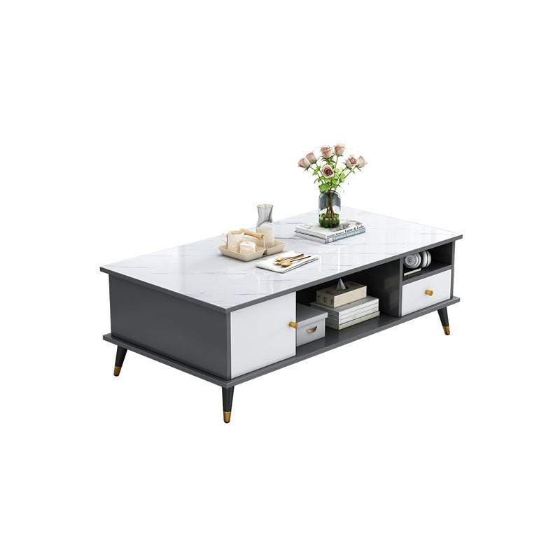 Rectangle White and Grey Modern Coffee Table with Four Legs for Living Room Clearhalo 'Coffee & Accent Tables' 'Coffee Tables' 'coffee_tables' 'furn' 'furn_coffee_tables' 'Furniture' 'furniture_coffee_tables' 'Living Room Furniture' 5006890