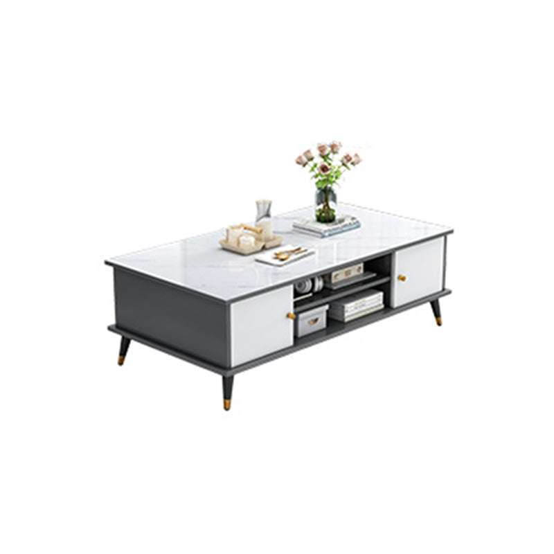Rectangle White and Grey Modern Coffee Table with Four Legs for Living Room Clearhalo 'Coffee & Accent Tables' 'Coffee Tables' 'coffee_tables' 'furn' 'furn_coffee_tables' 'Furniture' 'furniture_coffee_tables' 'Living Room Furniture' 5006891